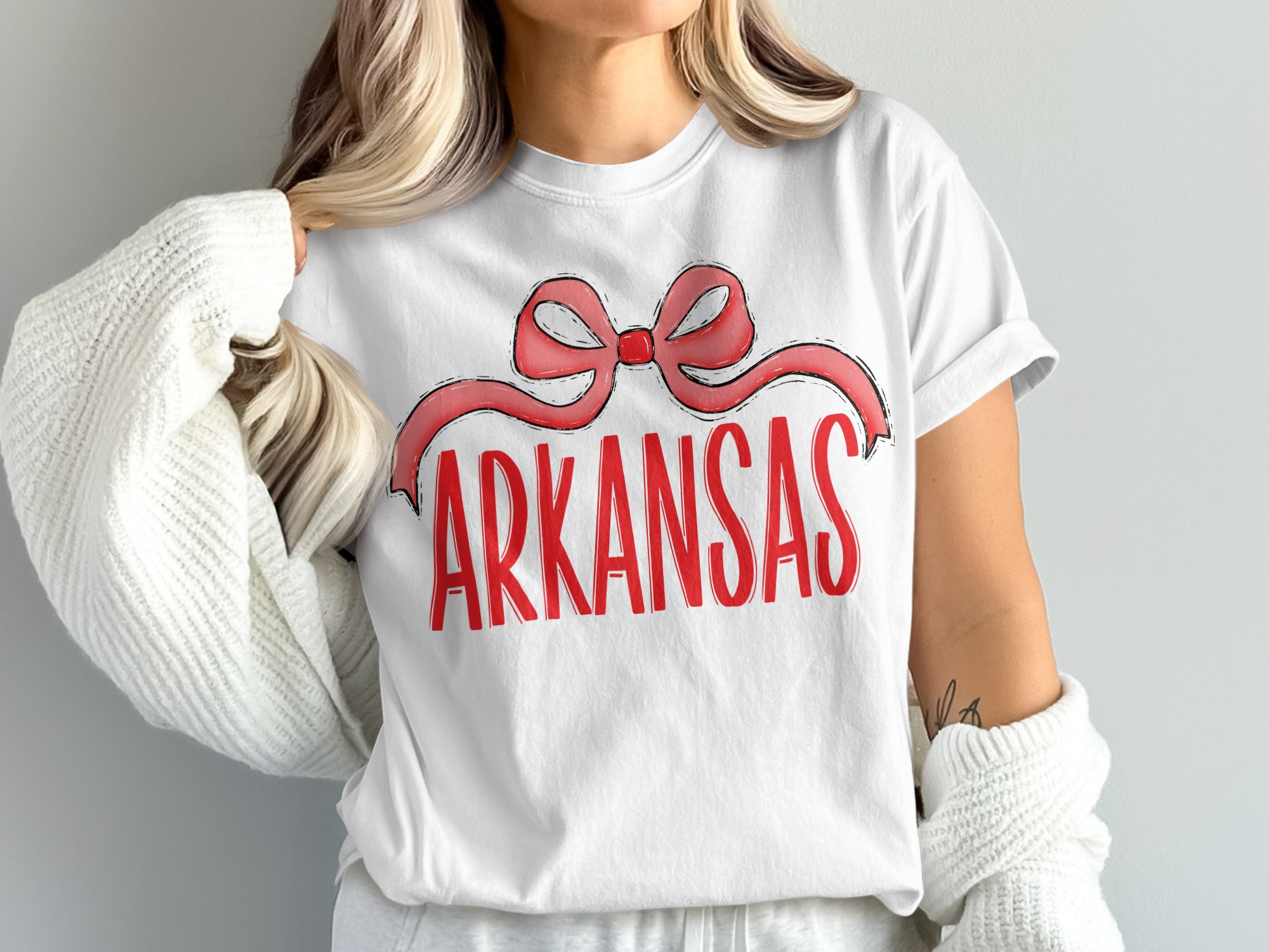 Arkansas T-Shirt with Bow, Cute State Pride Shirt, Comfort Colors 1717, Southern Charm Tee, Gift for Her, Arkansas Lover Shirt