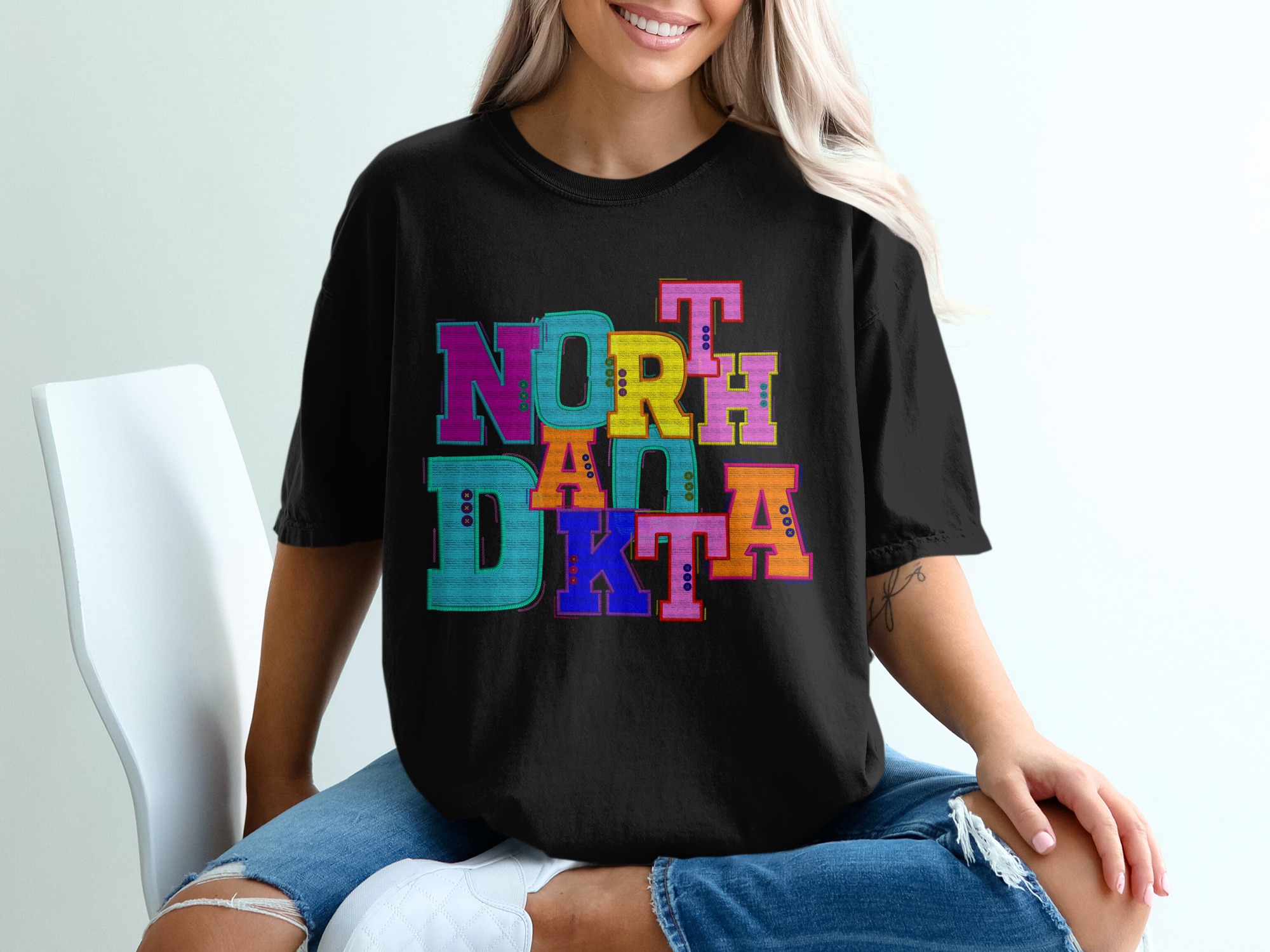 North Dakota T-Shirt, Embroidered State Pride, Colorful ND Tee, Souvenir Gift, Travel T-Shirt, Retro North Dakota Shirt - Image 2