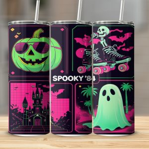 Digital Sublimation 20oz Tumbler Wrap, Spooky 80s Design Digital Download, Retro Halloween Tumbler Design, Pumpkin Bat Ghost Tumbler
