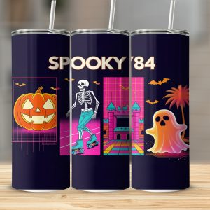 Spooky 84 Digital Sublimation 20oz Tumbler Wrap Digital Download, Halloween Tumbler Design, Retro Halloween, Pumpkin, Skeleton, Ghost