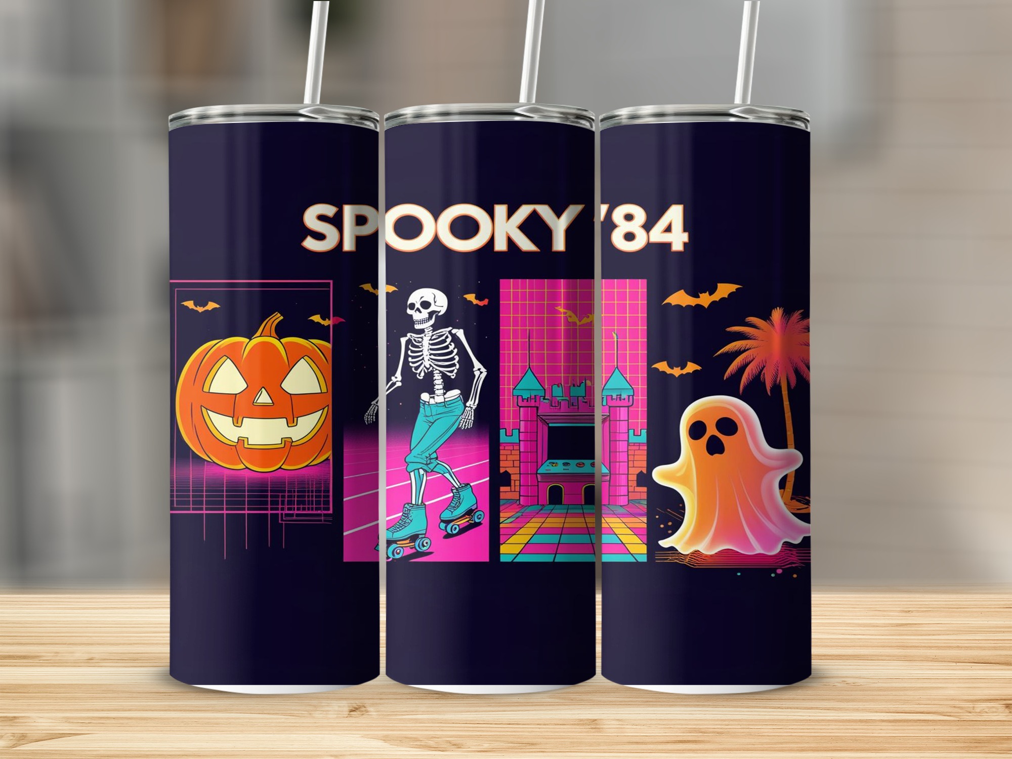 Spooky 84 Digital Sublimation 20oz Tumbler Wrap Digital Download, Halloween Tumbler Design, Retro Halloween, Pumpkin, Skeleton, Ghost