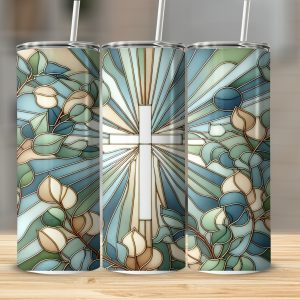 Stained Glass Cross 20oz Sublimation Digital Download,Religious Tumbler Design,Christian Faith,Eucalyptus Leaves,Tumbler Wrap,Digital File