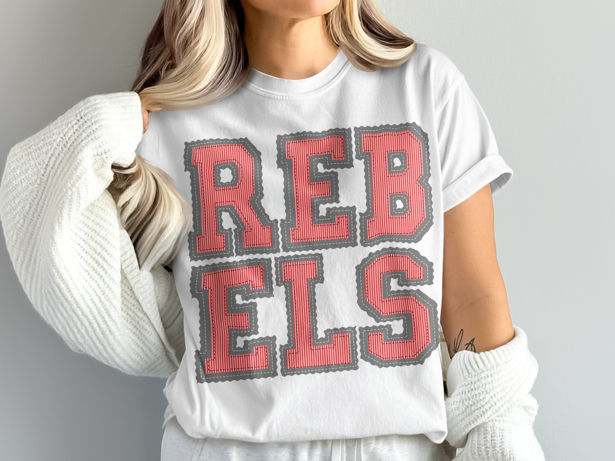 Rebels T-Shirt, Embroidered Letter Design, Comfort Colors 1717 Tee, Unique Statement Shirt, Edgy Fashion Top, Trendy Unisex Apparel