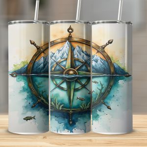 Compass Wheel 20oz Sublimation Digital Download, Ocean Tumbler Design, Nautical Wrap Template, Tumbler Sublimation Digital, Gift for