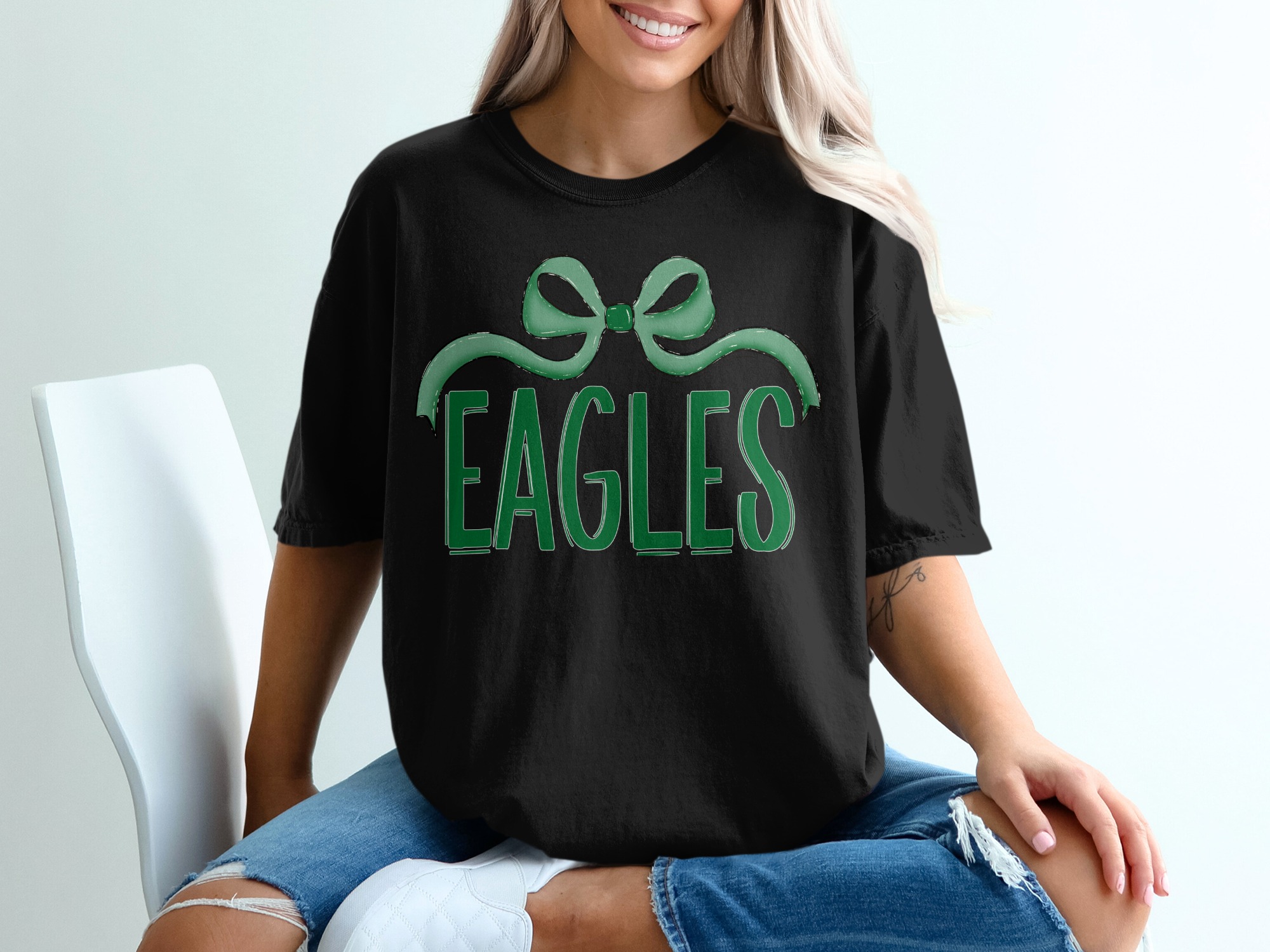 Eagles T-Shirt, Bow Graphic Tee, Team Spirit Shirt, Comfort Colors 1717, Game Day Shirt, School Pride Tee, Sports Fan Apparel - Image 3