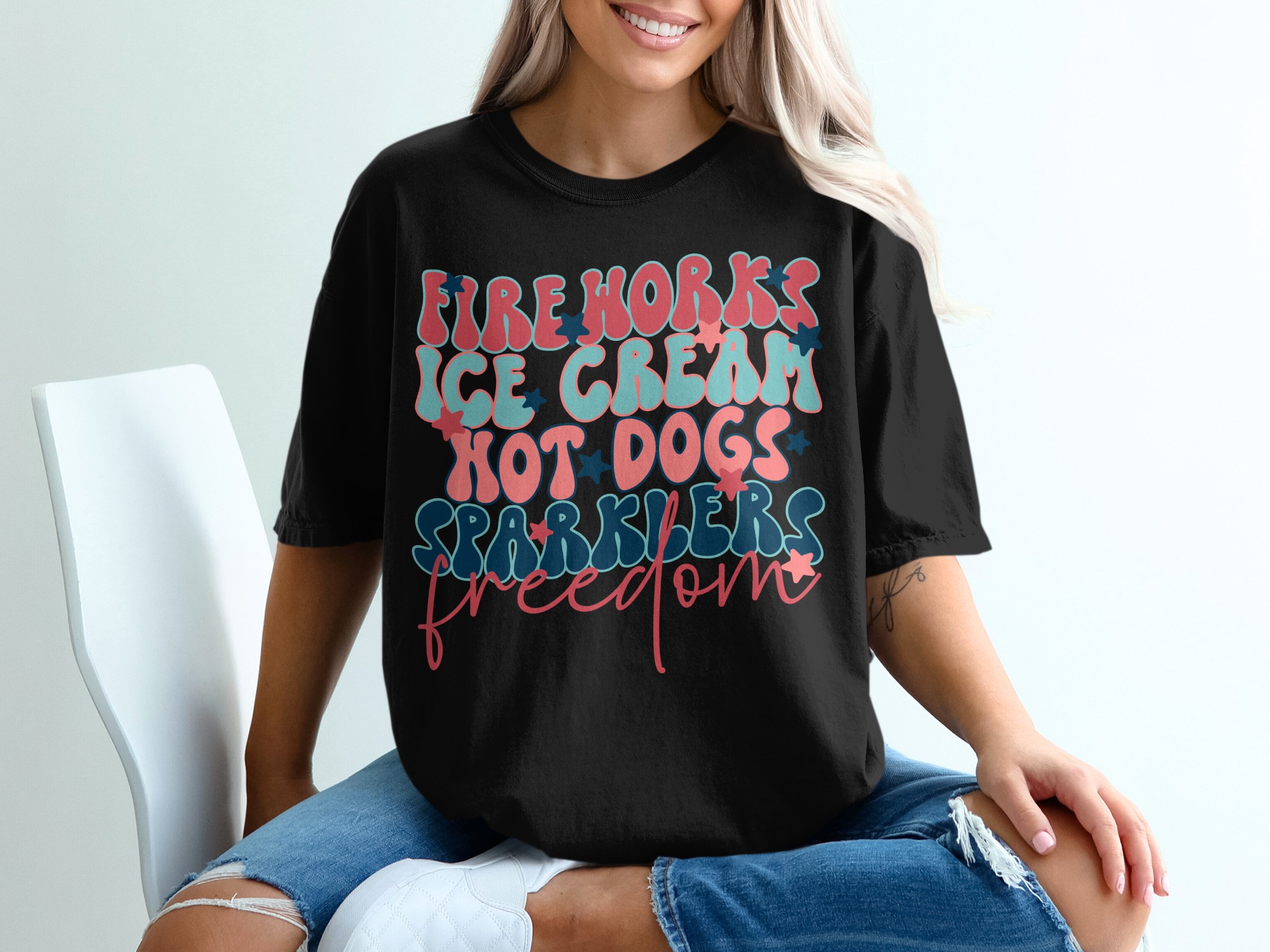 4th of July T-Shirt, Patriotic Shirt, Fireworks Ice Cream Hotdogs Sparklers Freedom Tee, USA Independence Day Shirt, July 4th Shirt - Image 2