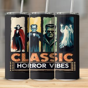 Classic Horror Vibes, Digital Sublimation 20oz Tumbler Wrap, Halloween Tumbler, Printable Download, Spooky Season, Digital Download