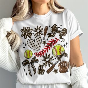 Softball T-Shirt, Baseball Tee, Flowers and Bows, Comfort Colors 1717 Shirt, Sports Mom Gift, Game Day Shirt, Cute T-Shirt, Graphic T-Shirt