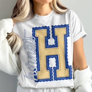 Hornets T-Shirt, Letter H Tee, Blue and Gold Shirt, Mascot Shirt, Team Spirit, Sports Fan Gift, Comfort Colors 1717 T Shirt