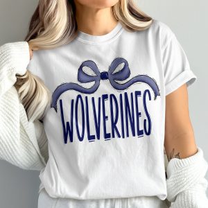 Wolverines T-Shirt with Bow, Comfort Colors 1717, Team Spirit Shirt, Game Day Tee, Wolverines Fan Gift, Collegiate Apparel, Blue Bow Design