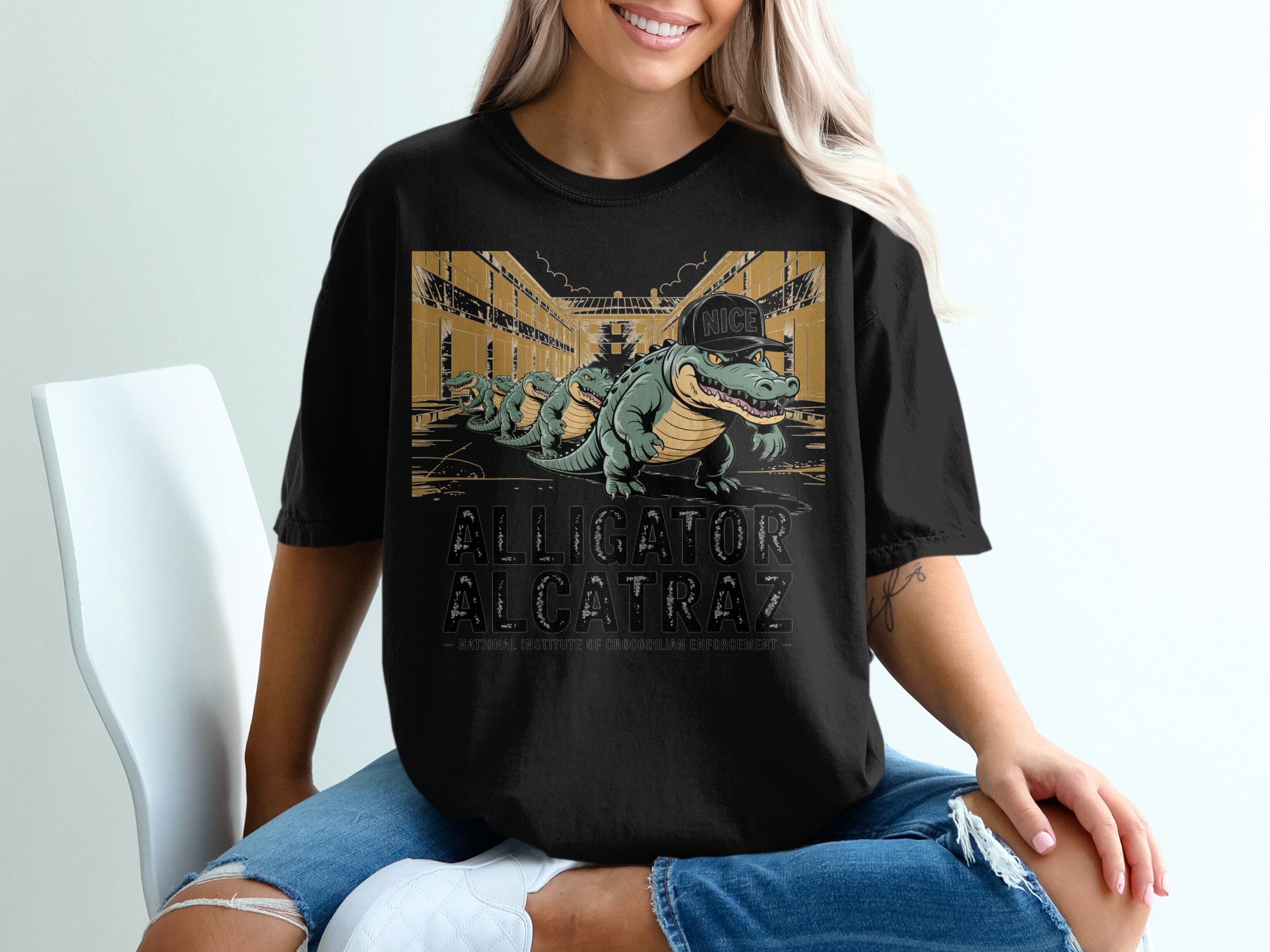 Alligator Alcatraz T-Shirt, Crocodile Graphic Tee, Funny Reptile Shirt, Cool Animal Design, Unique Pun Apparel - Image 2
