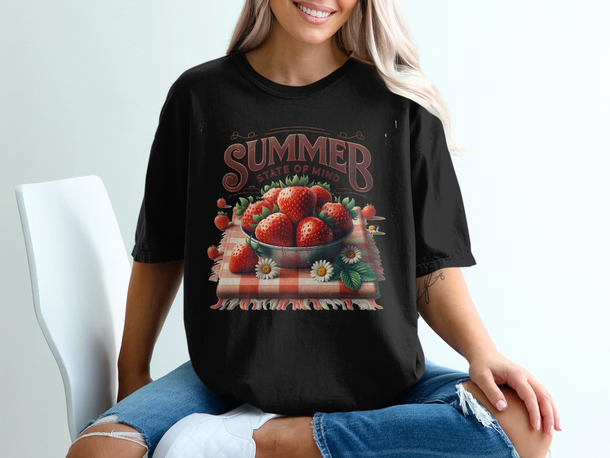 Summer State of Mind T-Shirt, Strawberry Graphic Tee, Summer Fruit Shirt, Cute Summer T-shirt, Summer Vibes Tee, Gift for Summer Lovers - Image 2