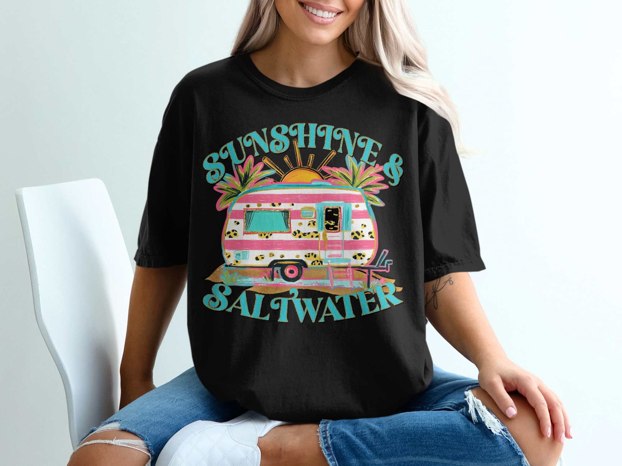 Sunshine and Saltwater T-Shirt, Retro Camper Tee, Beach Lover Gift, Summer Vacation Shirt, Travel T-Shirt - Image 2