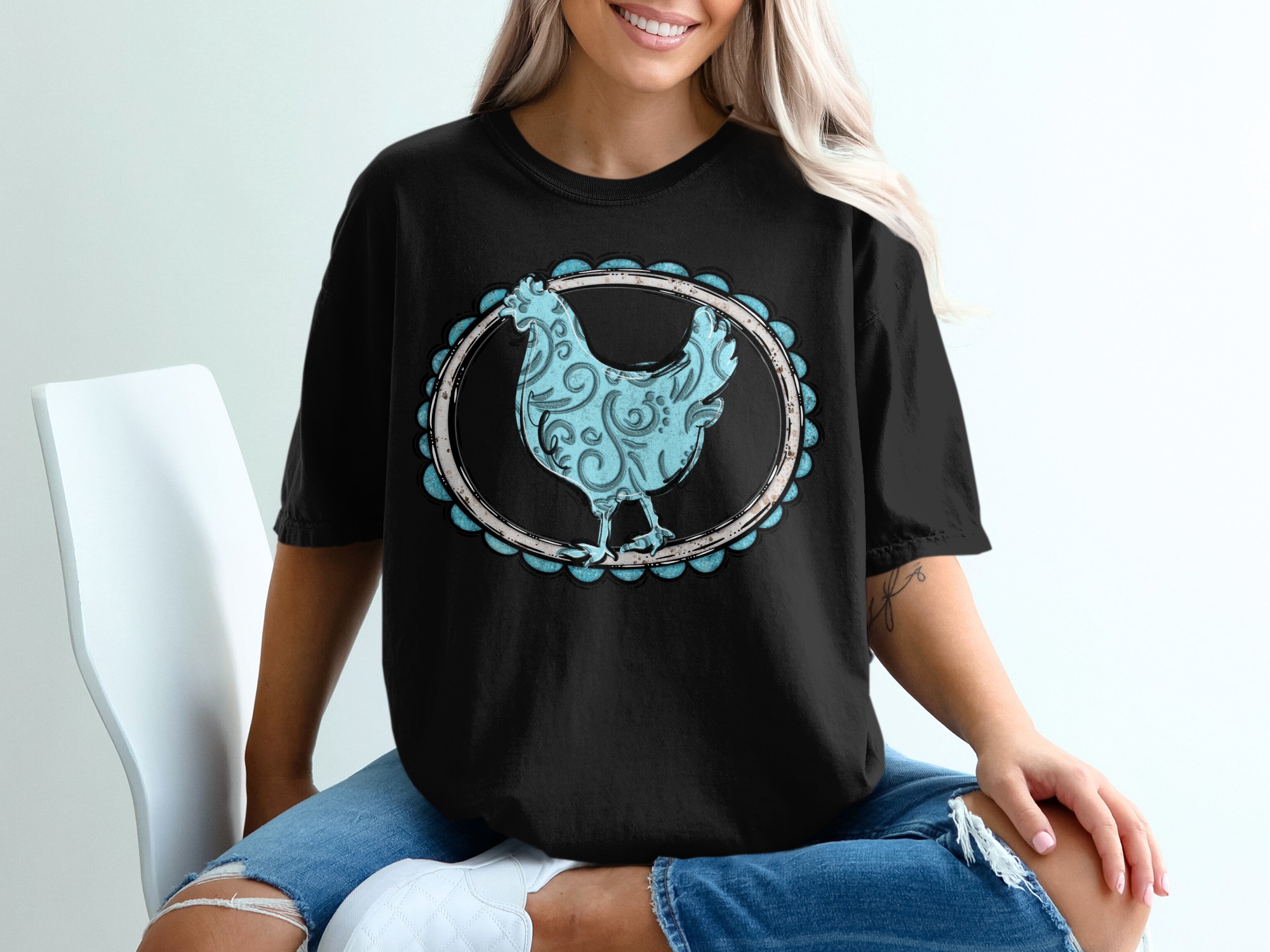 Comfort Colors 1717 Show Mom T-Shirt, Chicken Tee, Farm Animal Gift, Turquoise Chicken Design, Poultry Lover Shirt, Mom T Shirt - Image 3