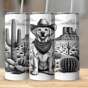 Cowboy Labrador Dog,20oz Sublimation Digital Download,Black White,Western Desert,Dog Lover Gift,Tumbler Design,Instant Download,Digital Art