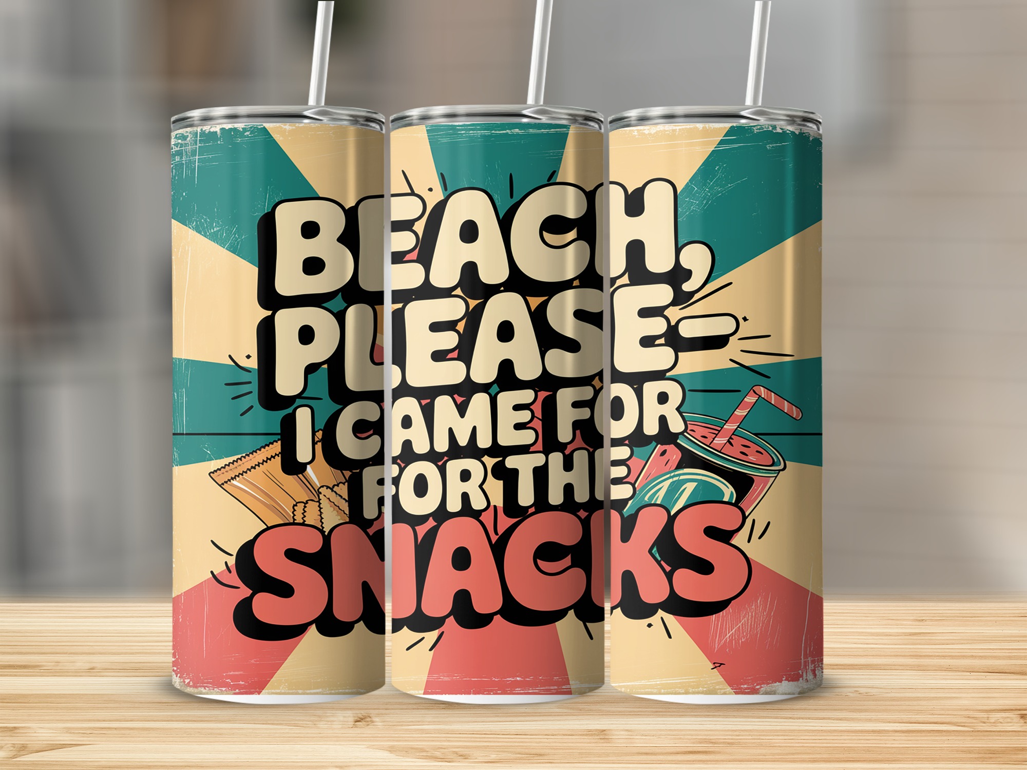Beach Please Snacks 20oz Sublimation Digital Download, Funny Summer Tumbler Design, Retro Vibe, Trendy Digital Design