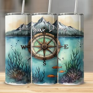 Digital,20oz Sublimation Digital Download, Follow Your Dreams Compass Tumbler Design,Mountain and Sea, Nautical Tumbler Design, Digital