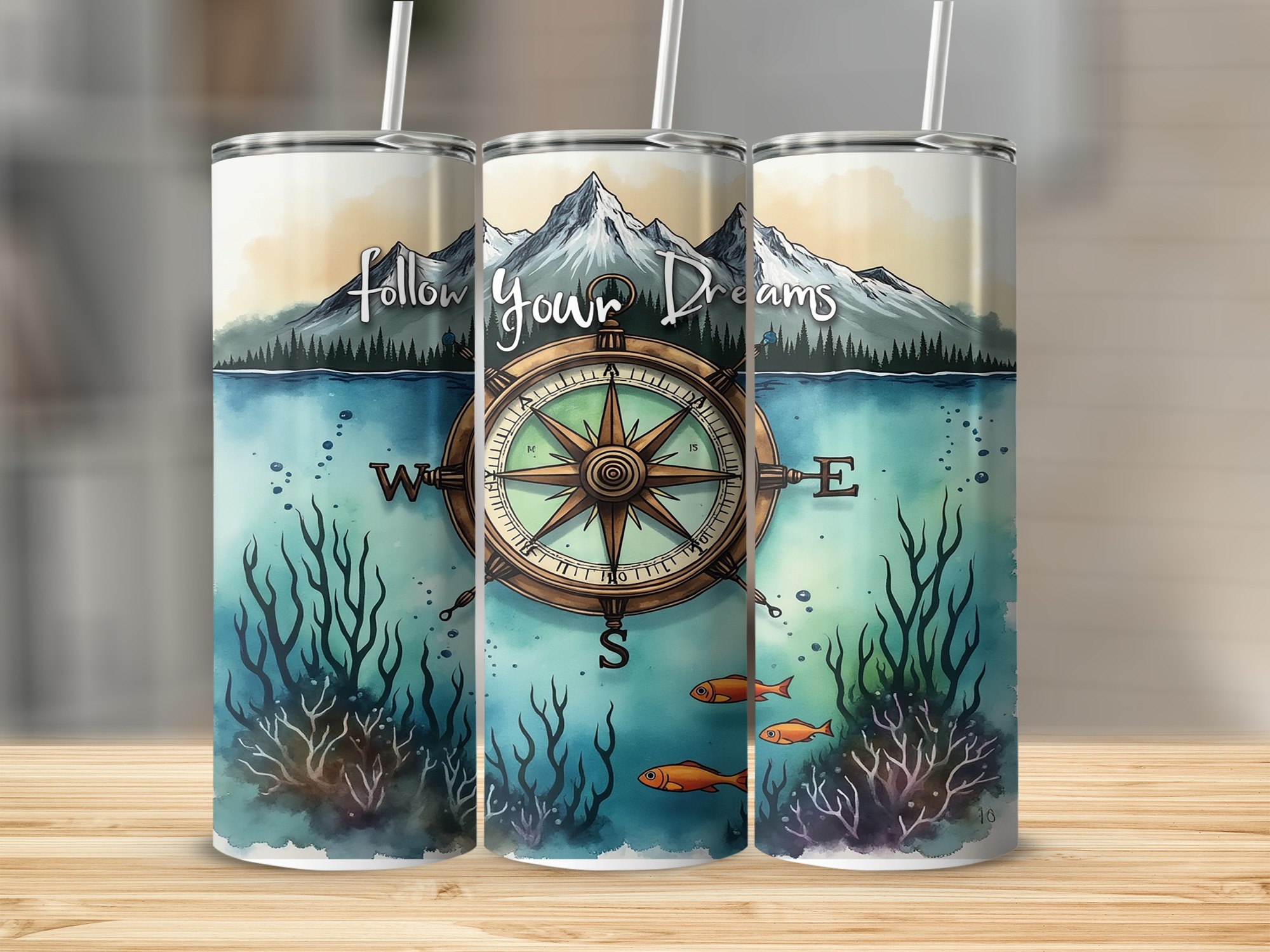 Digital,20oz Sublimation Digital Download, Follow Your Dreams Compass Tumbler Design,Mountain and Sea, Nautical Tumbler Design, Digital