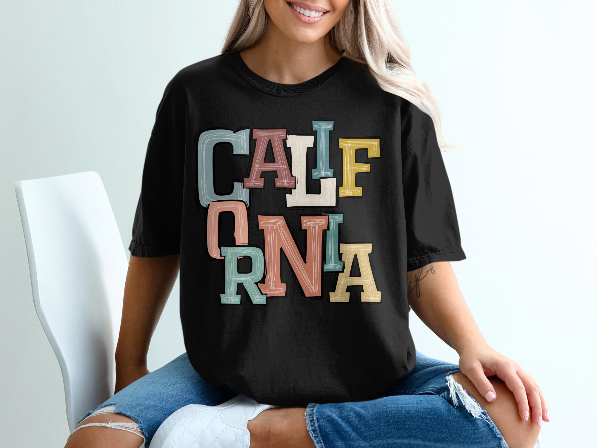 California T-Shirt, Colorful State Design, Cali Tee, West Coast Vibes, Retro California Style T-Shirt, Vacation T-Shirt - Image 2