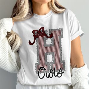 'H' Initial Owls Comfort Colors T-Shirt, Letter with Bow, University Fan Tee, Owls Pride Shirt, College Apparel, Spirit Wear, Gift, prepster preppy