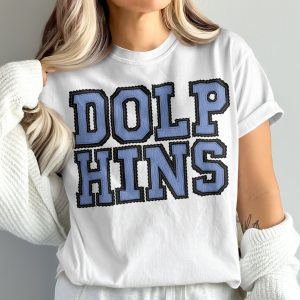 Dolphins T-Shirt, Embroidered Style, Comfort Colors 1717, Blue Letters, Football Fan Shirt, Game Day Tee, Dolphins Supporter Apparel