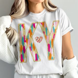 KY T Shirt, Kentucky State Pride, Comfort Colors 1717, Kentucky Home, Colorful Brushstrokes, Gold Outlines, Heart Graphic, T Shirt Gift