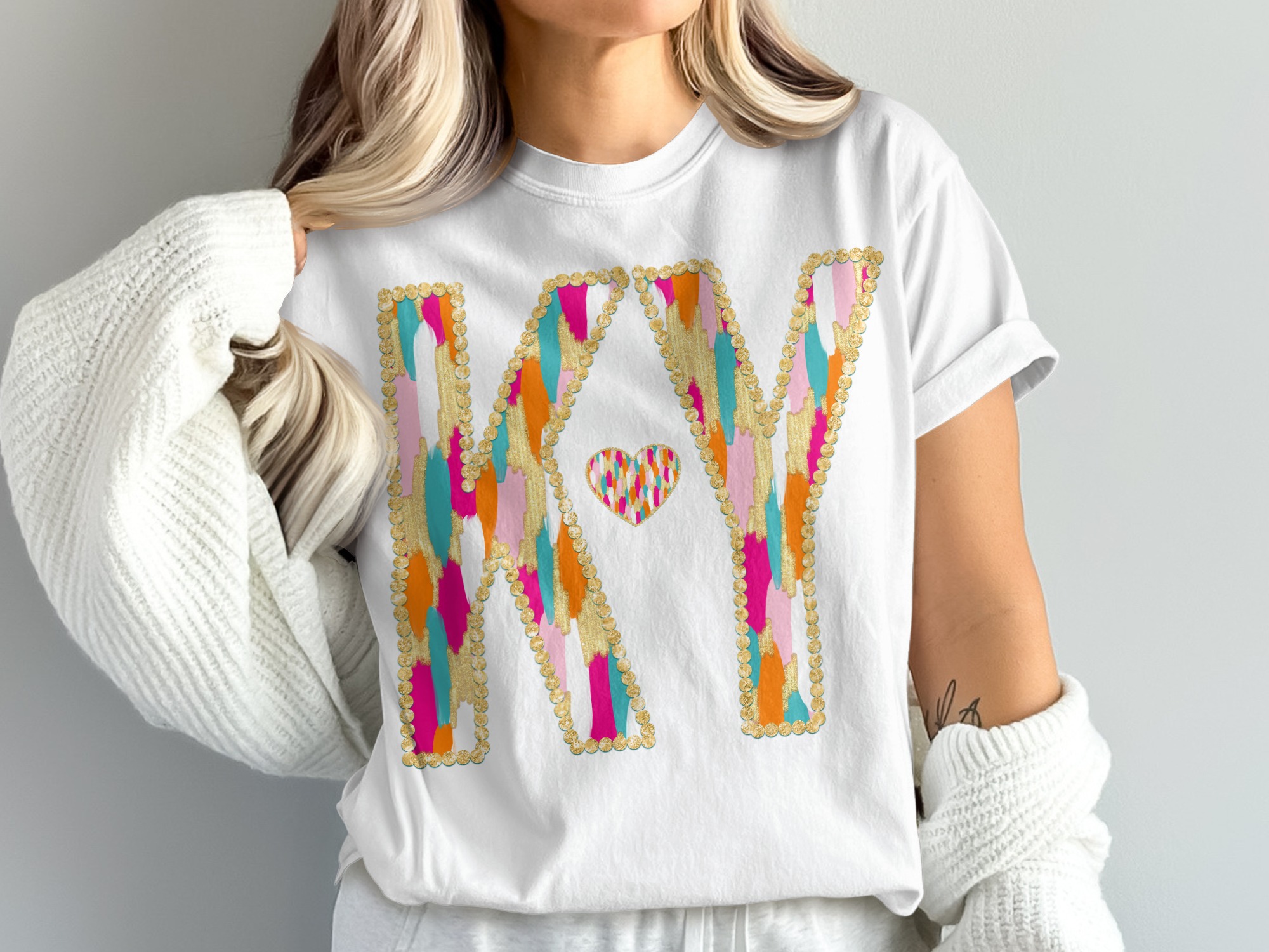 KY T Shirt, Kentucky State Pride, Comfort Colors 1717, Kentucky Home, Colorful Brushstrokes, Gold Outlines, Heart Graphic, T Shirt Gift