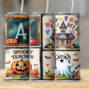Spooky Teacher Digital,Sublimation 20oz Tumbler Wrap Digital Download,Halloween Teacher Tumbler Design,Back to School,Ghost,Pumpkin