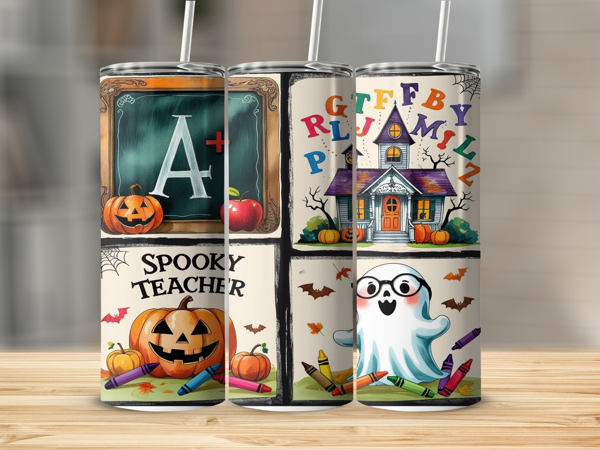 Spooky Teacher Digital,Sublimation 20oz Tumbler Wrap Digital Download,Halloween Teacher Tumbler Design,Back to School,Ghost,Pumpkin
