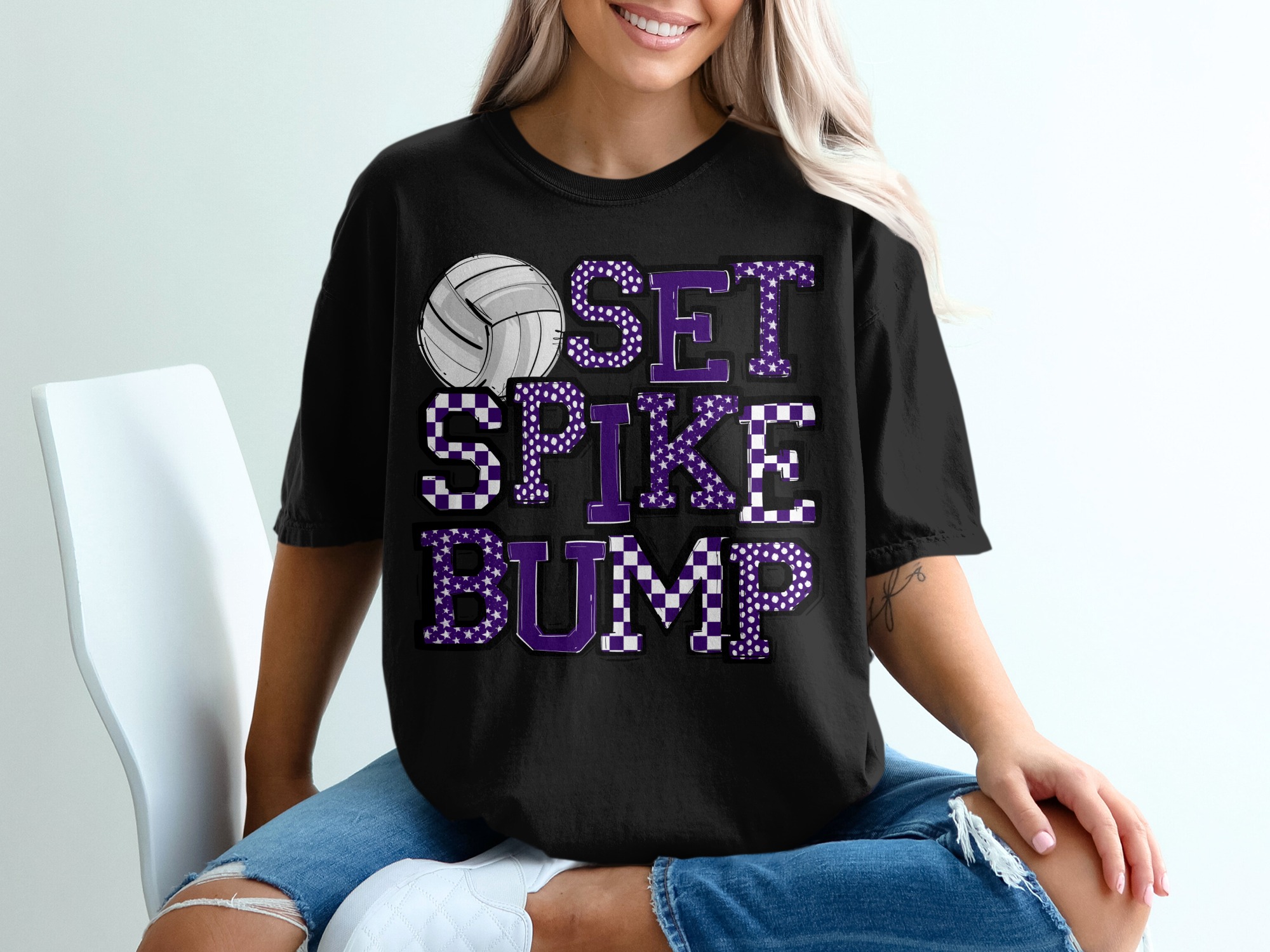 Volleyball Set Spike Bump T-Shirt, Purple Volleyball Tee, Volleyball Player Gift, Sports TShirt, Volleyball Lover Shirt, Team Gift - Image 2