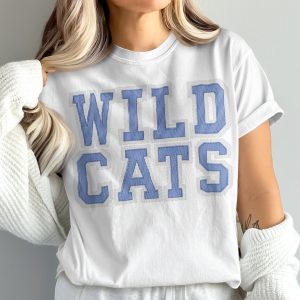 Wildcats T-Shirt, Striped Letters, Team Spirit Shirt, Game Day, College Apparel, Comfort Colors 1717, Fan Gear, prepster preppy