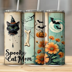 Halloween Cat Mom Tumbler Wrap, Digital Sublimation 20oz Tumbler, Spooky Cat,Digital Download, Tumbler Design,Halloween Tumbler