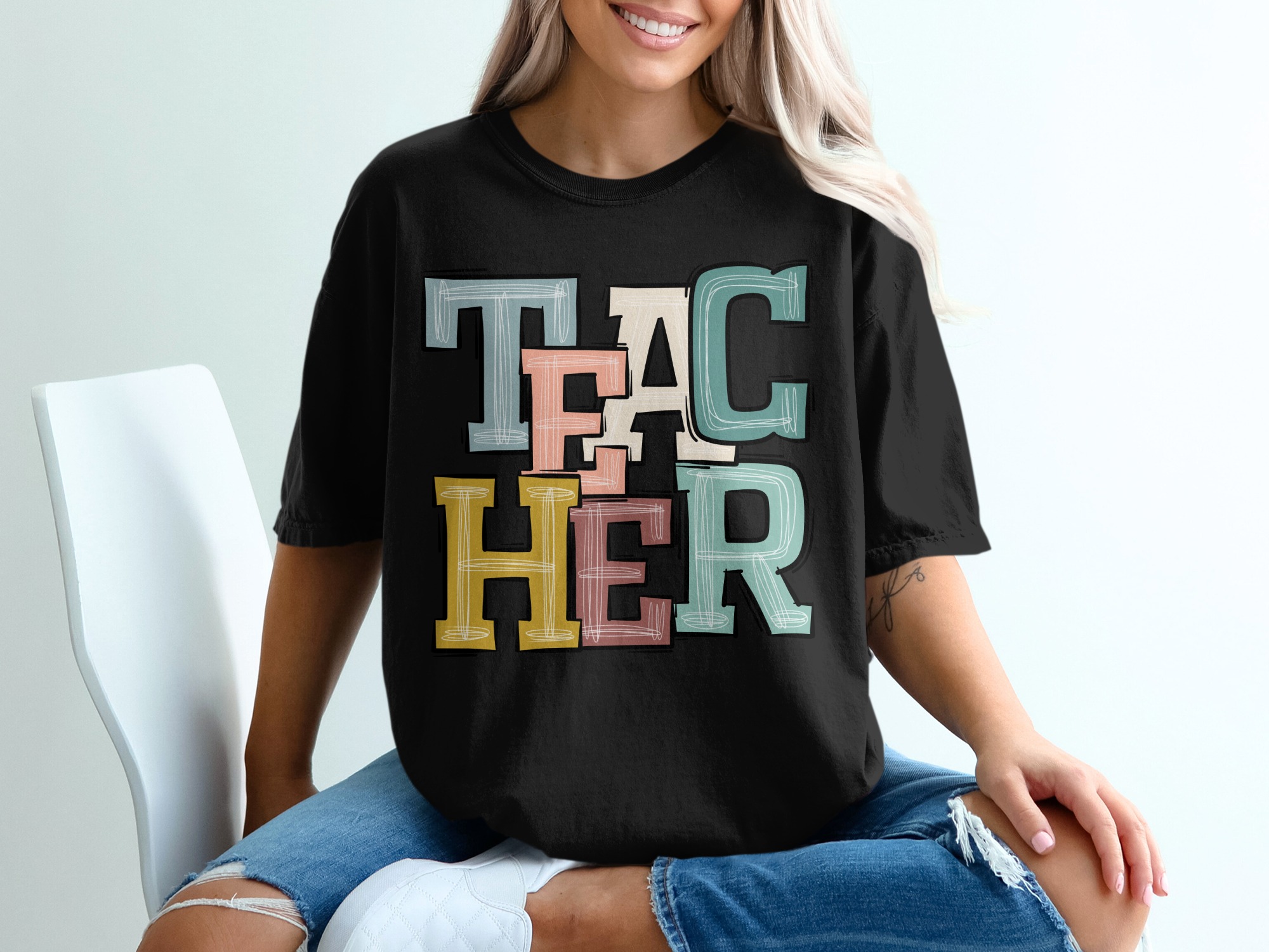 Teacher T-Shirt, Colorful Teacher Tee, Teacher Appreciation Gift, Cute Teacher Shirt, Back to School, Gift for Teacher, Teacher Outfit - Image 2