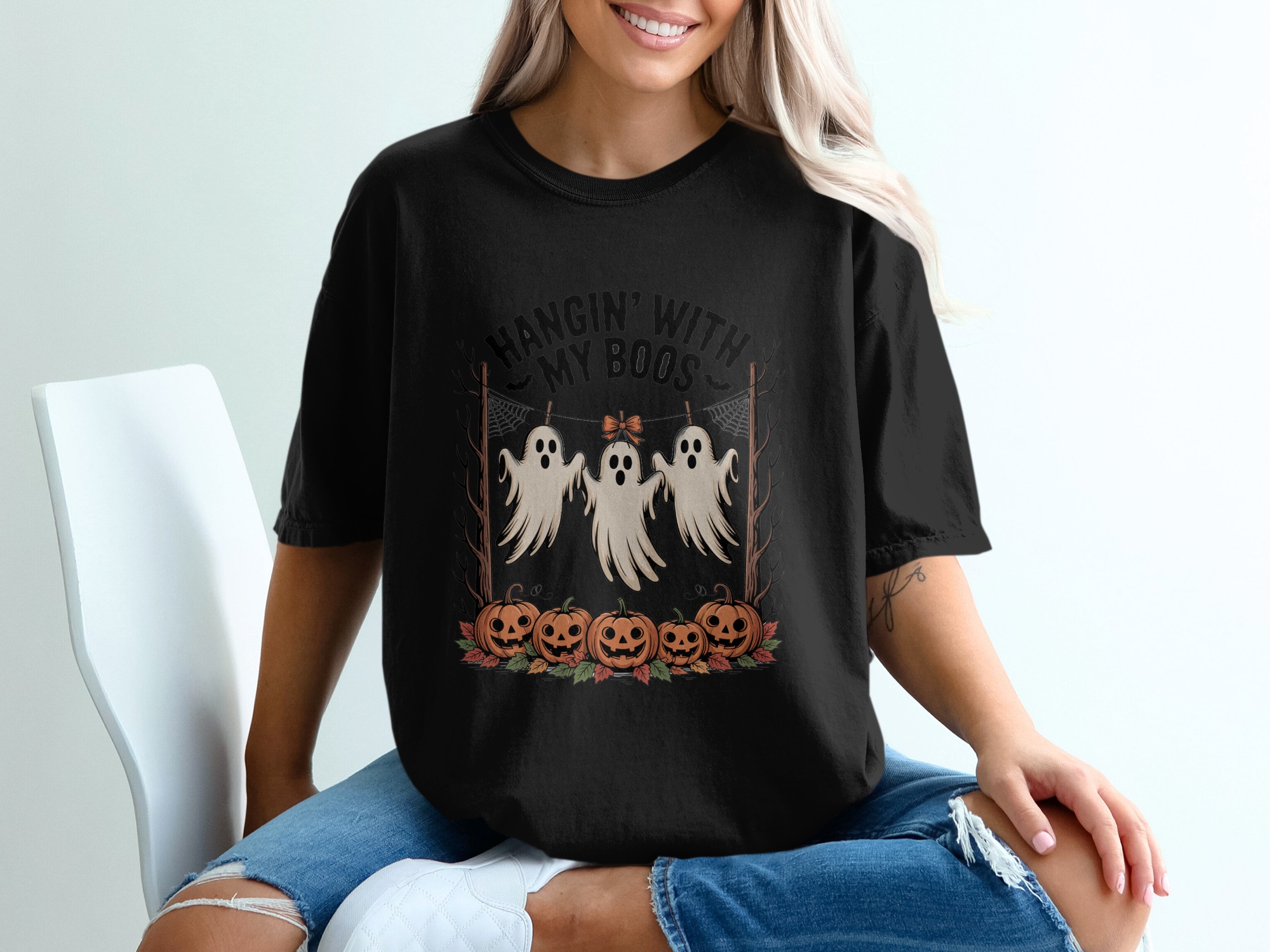 Hangin With My Boos T-Shirt, Halloween Ghosts Tee, Pumpkin T-Shirt, Spooky Season Shirt, Cute Halloween T Shirt, Funny Ghost T-Shirt - Image 2