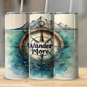 Wander More Compass, 20oz Sublimation Digital Download, Travel Tumbler Design, Ocean Adventure, Watercolor Tumbler, Nautical Theme, DIY Gift