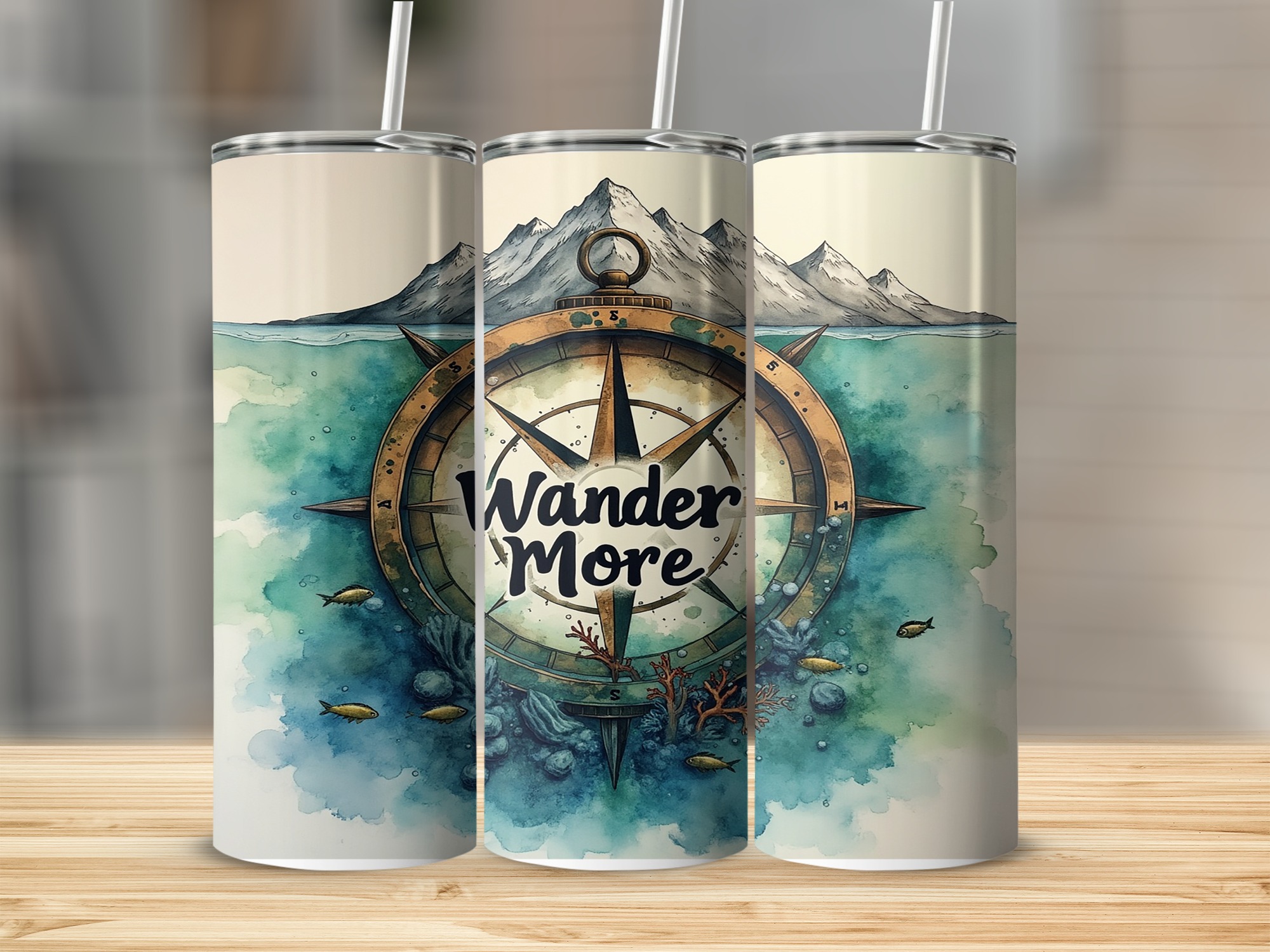 Wander More Compass, 20oz Sublimation Digital Download, Travel Tumbler Design, Ocean Adventure, Watercolor Tumbler, Nautical Theme, DIY Gift