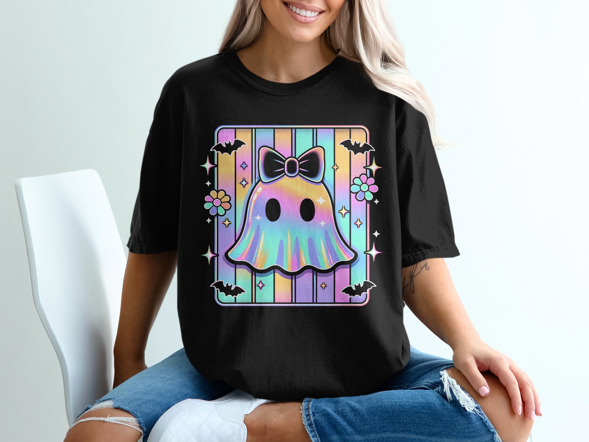 Pastel Ghost T-Shirt, Cute Halloween T-Shirt, Spooky Season Shirt, Kawaii Ghost, Aesthetic Graphic Tee, Trendy Halloween, Gift For Her - Image 2