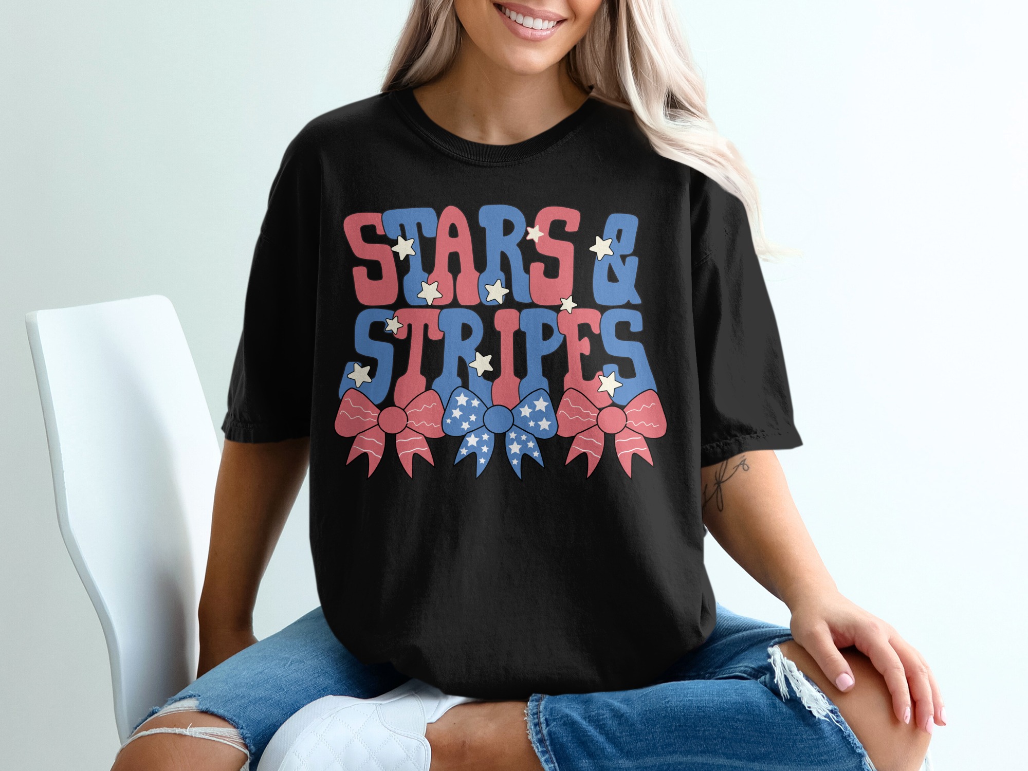 Stars and Stripes T-Shirt, Patriotic Tee, 4th of July Shirt, American Flag Shirt, USA T-Shirt, Holiday T-Shirt, Gift for Her - Image 2