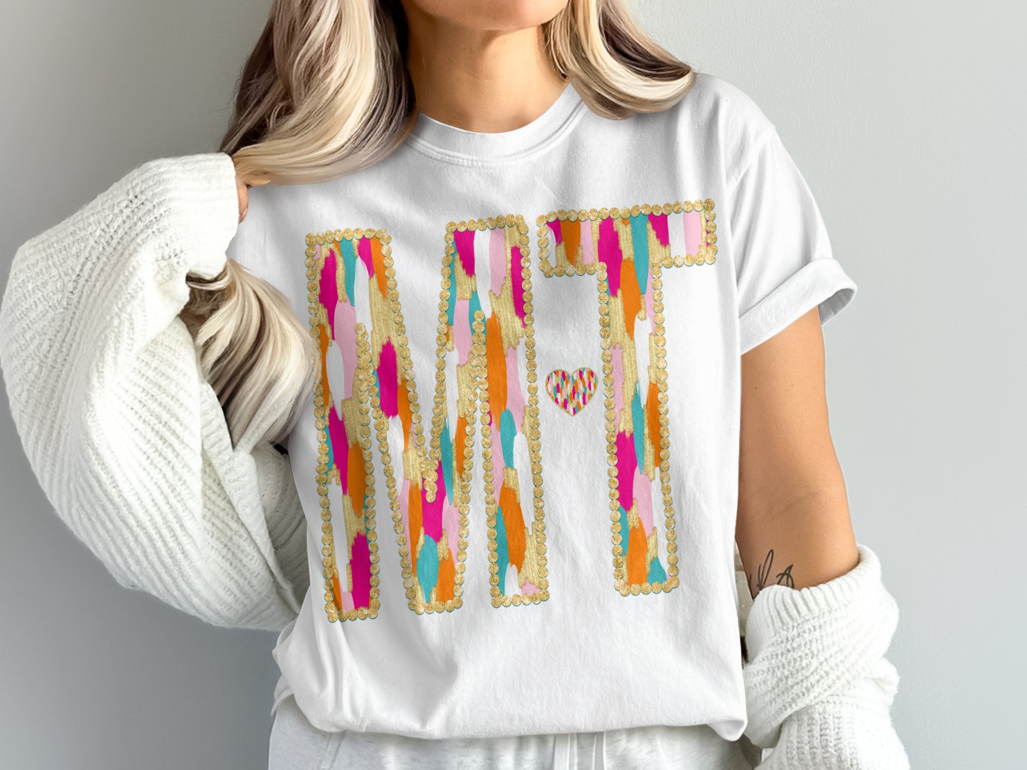 NAT T-Shirt, Colorful Letter Tee, Heart Graphic Shirt, Comfort Colors 1717, Personalized Shirt, Initial T Shirt, Trendy T Shirt