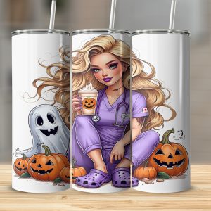 Halloween Nurse Digital, Sublimation 20oz Tumbler Wrap Digital Download, Spooky Season Tumbler Design, Fall Tumbler Design, Instant Download