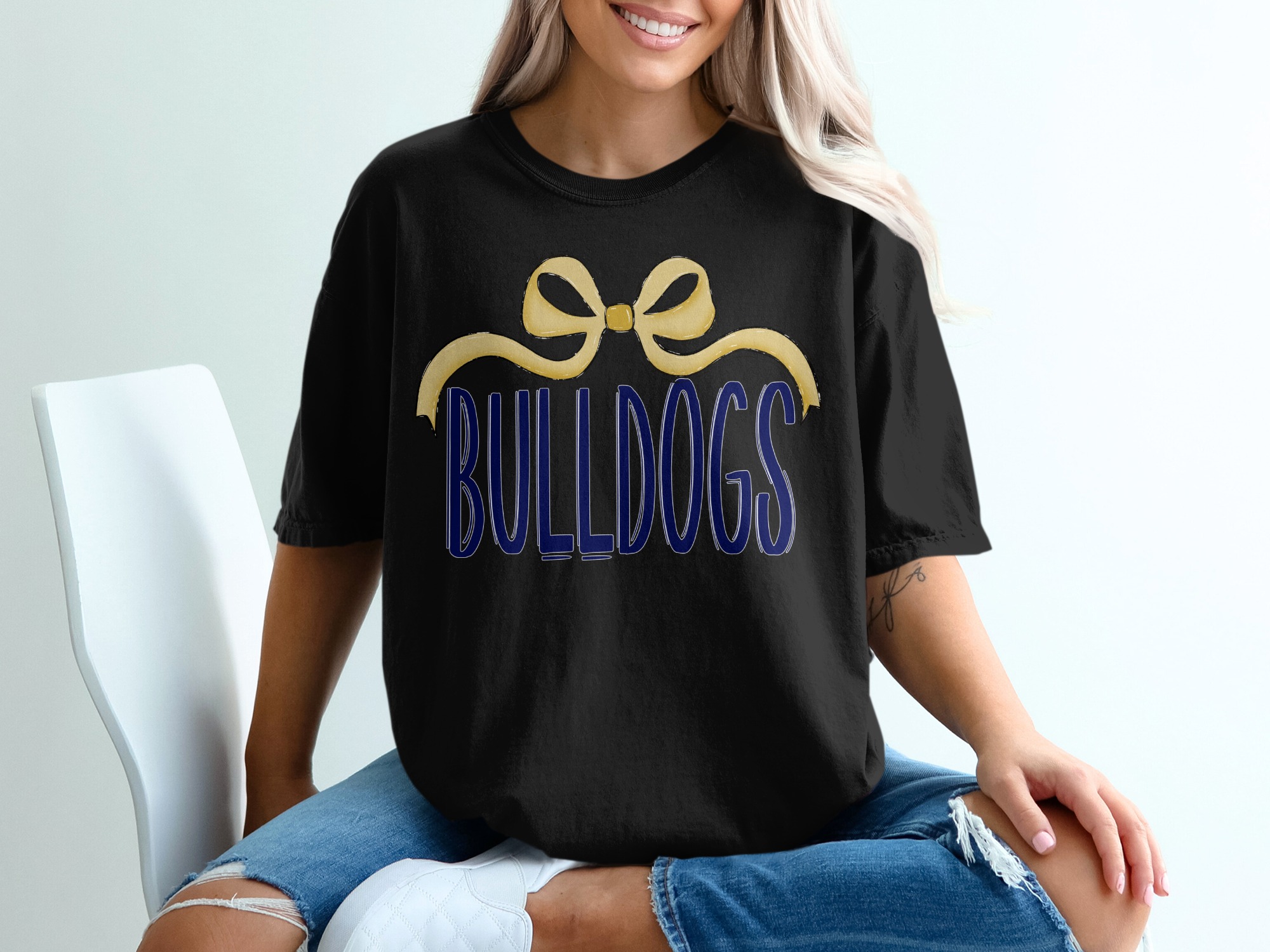 Bulldogs T-Shirt, Team Spirit Tee, Cute Bow Design, Comfort Colors 1717, Game Day Apparel, Trendy Graphic Top, Gift For Her, School Pride - Image 3