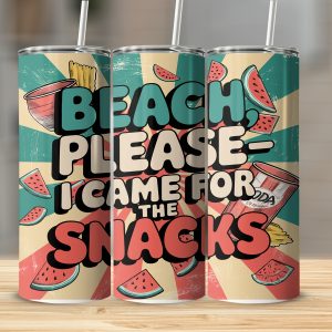 Beach Please Snacks 20oz Sublimation Digital Download, Summer Tumbler Design, Funny Beach Vacation, Retro Watermelon, PNG Digital File