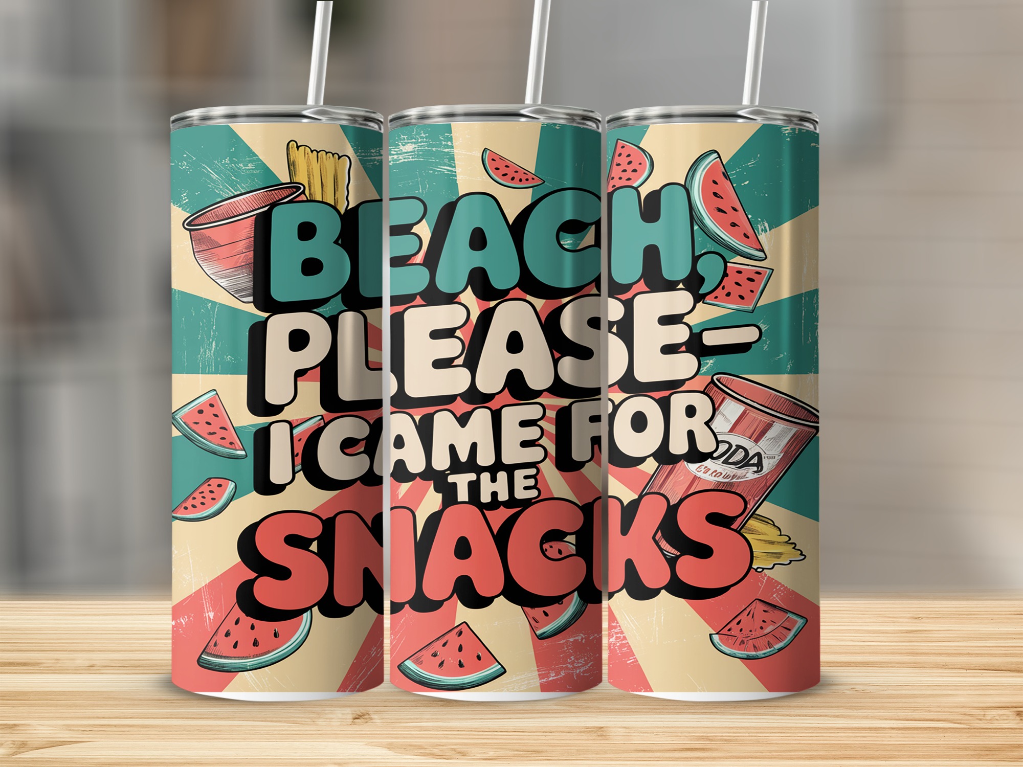 Beach Please Snacks 20oz Sublimation Digital Download, Summer Tumbler Design, Funny Beach Vacation, Retro Watermelon, PNG Digital File