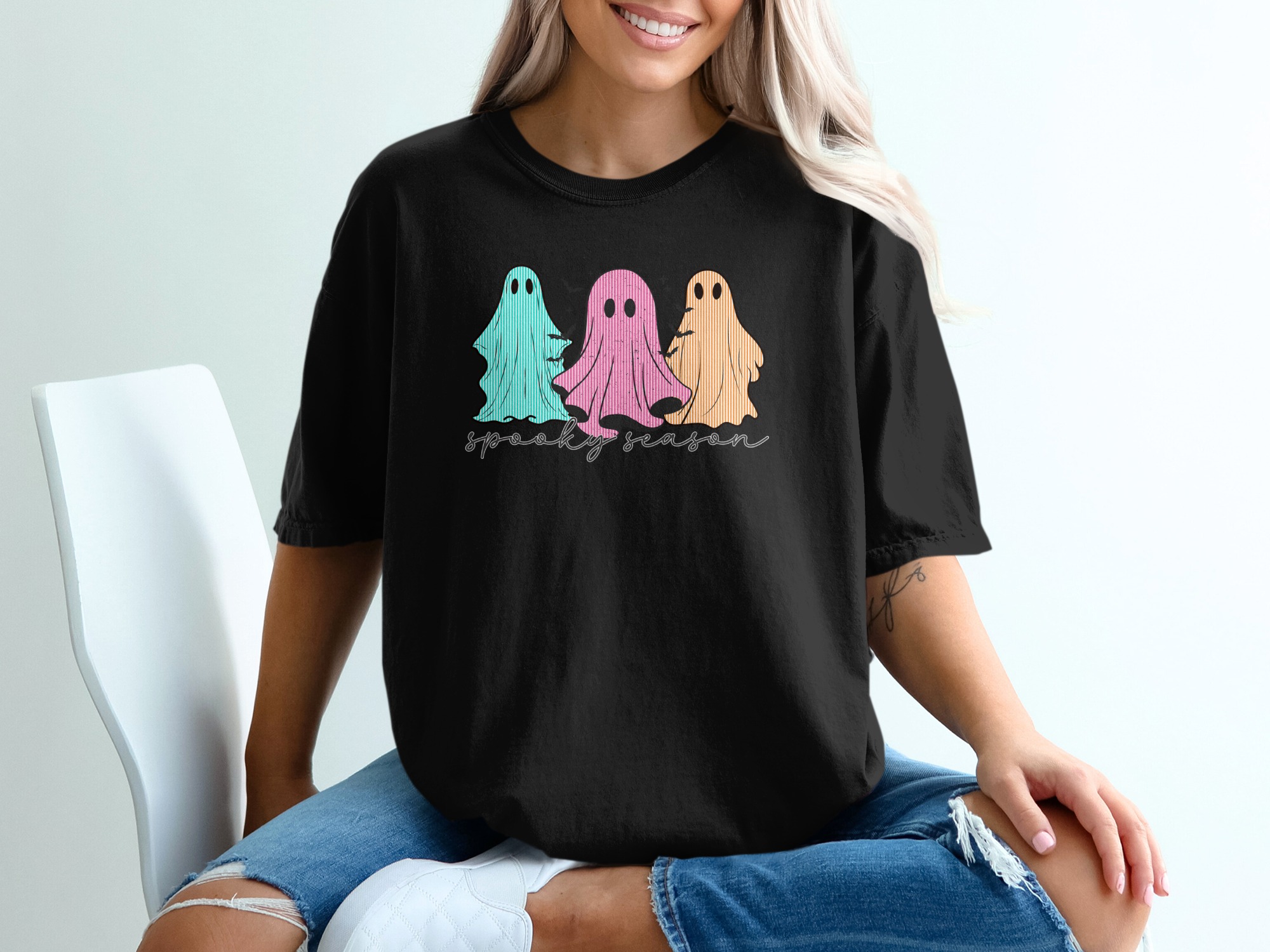Spooky Season Ghosts T-Shirt, Comfort Colors Halloween Shirt, Pastel Ghosts Shirt, Ghost Tee, Cute Halloween TShirt, Fall Shirt - Image 3