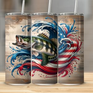 Bass Fish, American Flag, 20oz Sublimation Digital Download, Tumbler Design, Digital File, USA, Patriotic, Fishing Design