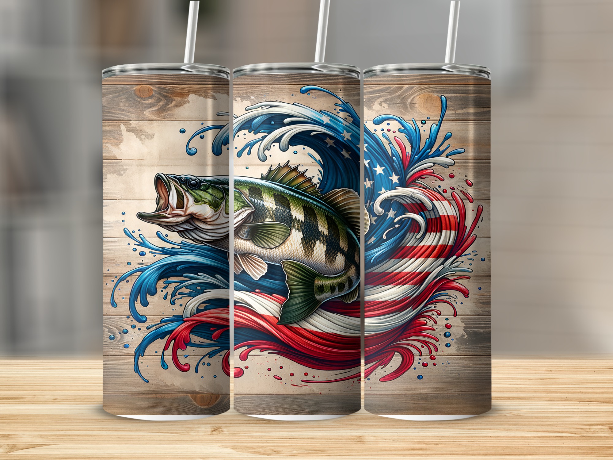 Bass Fish, American Flag, 20oz Sublimation Digital Download, Tumbler Design, Digital File, USA, Patriotic, Fishing Design