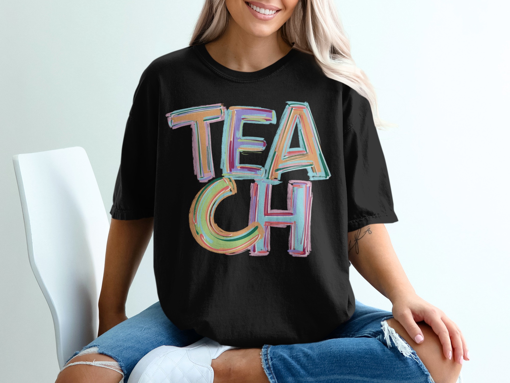 Teach T-Shirt, Teacher Appreciation Gift, Educator T-Shirt, Colorful Teacher Shirt, Teaching Tee, Back To School T-Shirt, Teacher's Day - Image 2