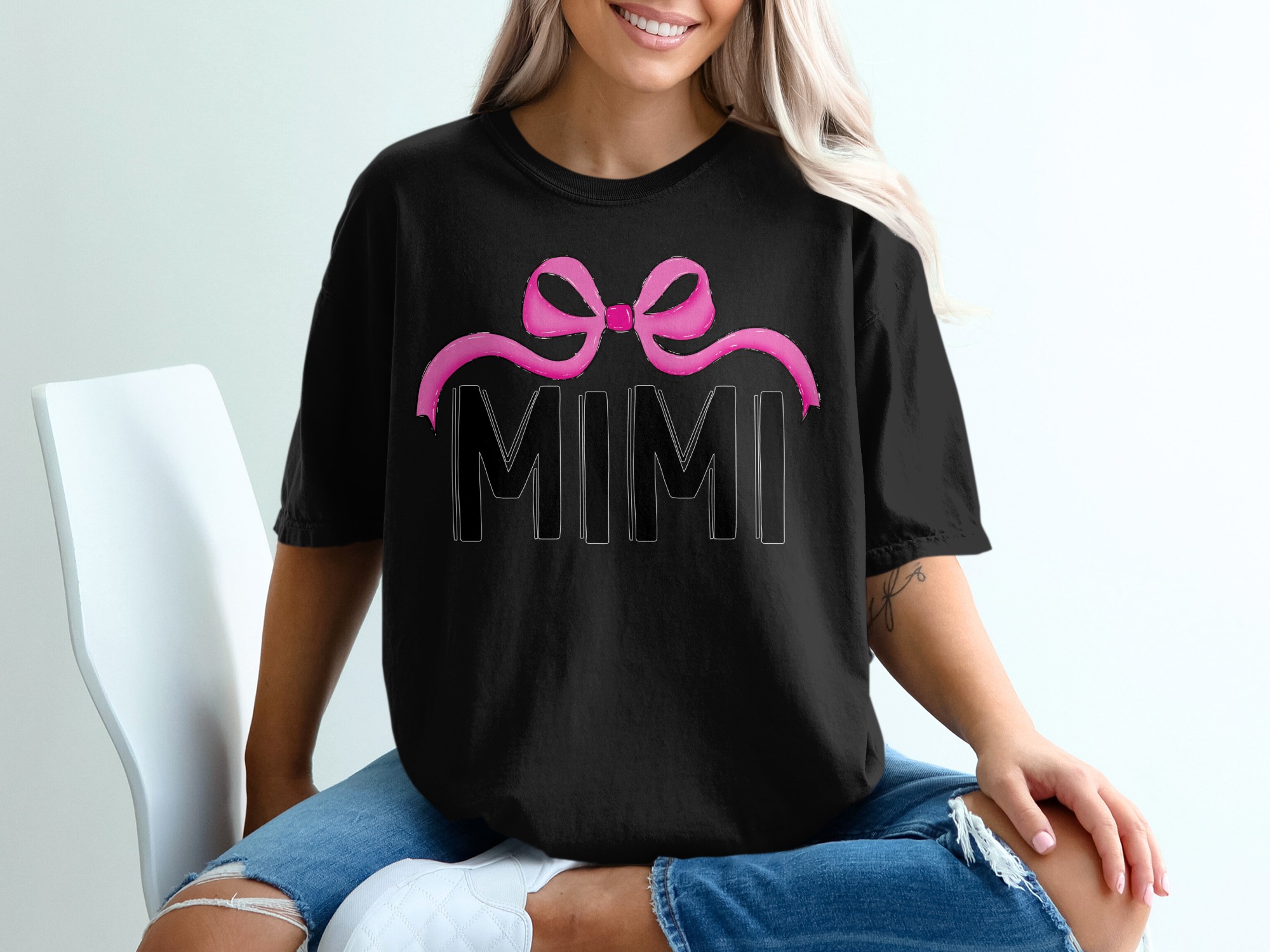 Mimi T-Shirt, Pink Bow Graphic Tee, Nana Grandma Gift, Comfort Colors 1717, Cute Mimi Shirt, Grandmother Tee, New Mimi, Mimi Birthday Shirt - Image 3