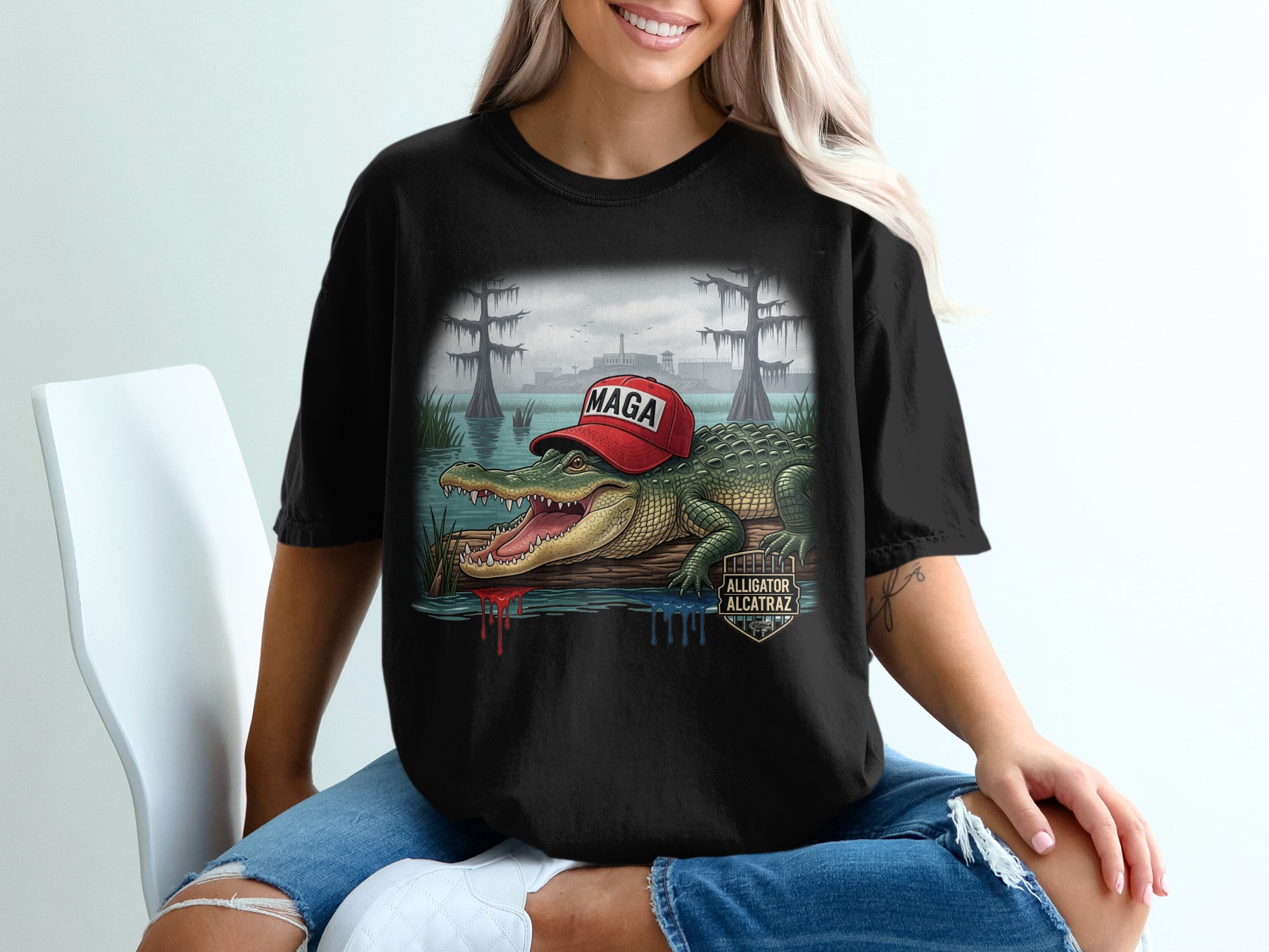 Alligator MAGA T-Shirt, Swamp Gator Tee, Political Alligator Shirt, Alligator Alcatraz T Shirt, Funny Alligator T Shirt - Image 2