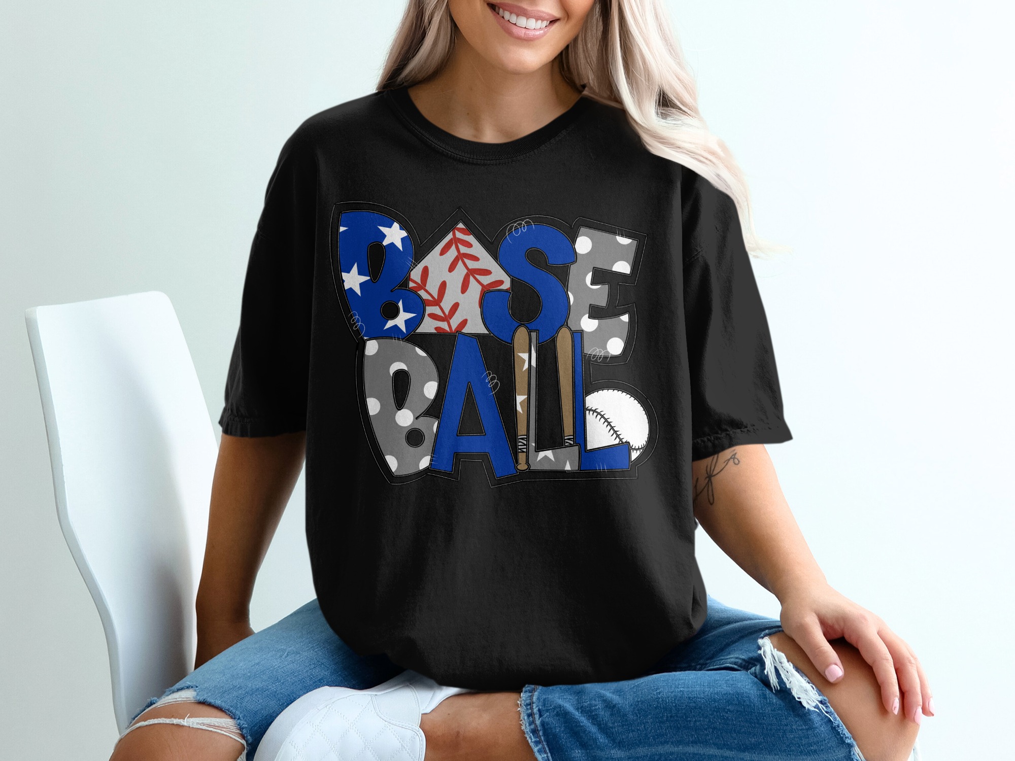 Baseball T-Shirt, Comfort Colors 1717 Shirt, Graphic Tee, Baseball Bats, Sports Tee, Baseball Fan Gift, USA Flag, Stars and Stripes - Image 3